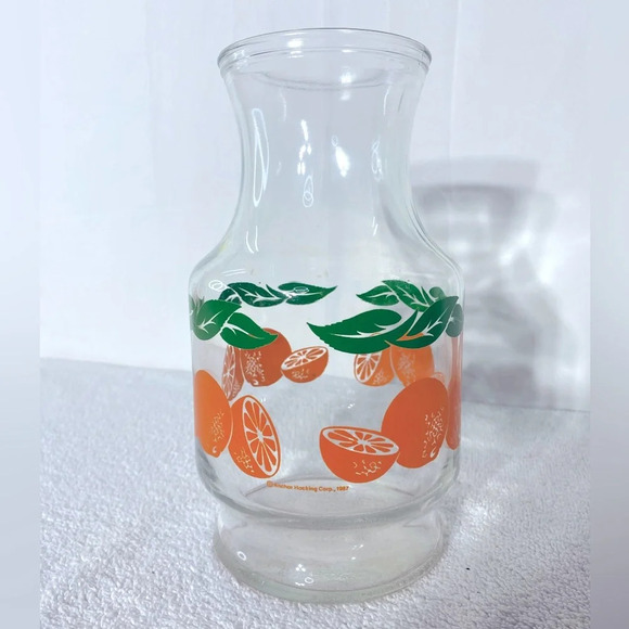 Vintage Anchor Hocking 1987 Orange Print Glass Carafe - Picture 1 of 11